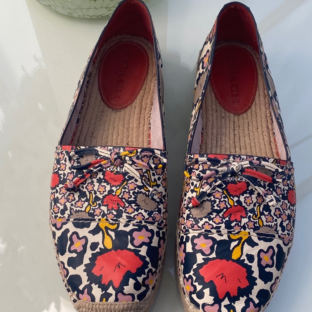 COACH Women's Floral Espadrilles Nappa Leather Slip-On Flat Size 11B - Picture 2 of 10
